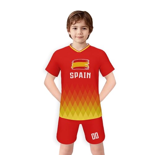 Spanien Trikot 2026 Conjunto de chándal para Hombre, niño, niña, Camiseta de Entrenamiento, Manga Corta y pantalón Corto. (Red, /)