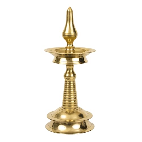 Spillbox Traditional Brass Kerala Kuthu villaku Diya for Puja | Pooja Aarti | Arti Deepak Deepam Oil Lamp for Home Temple Puja Articles Decor Gifts- Kerala Villakku (10 inch, 2)