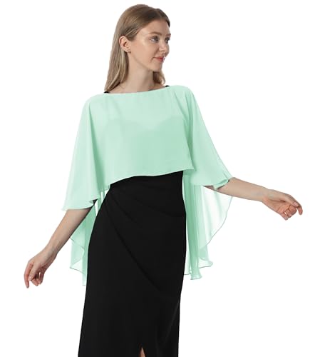 Hotshawl Capelets for women Chiffon Cape Shawls and Wraps for Evening Dress Wedding Capes Cover Up (Mint) - Thumbnail 3