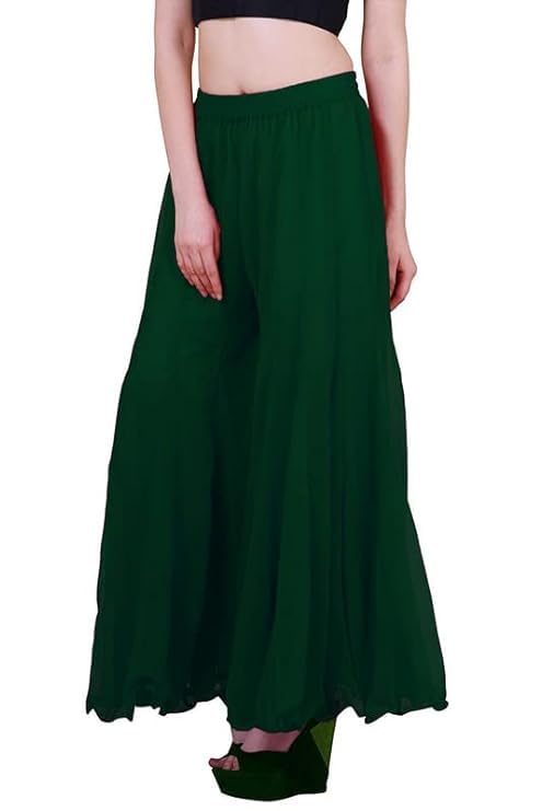 Image of Kvish Regular Loose Fit Solid Colour Georgette Flared Sharara Palazzo for Women