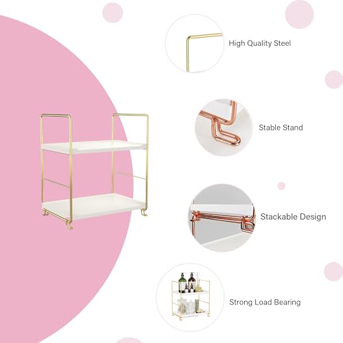 Image of oddpod 2-Tier Metal Freestanding Stackable Organizer Rack, Bathroom Countertop Storage Shelves /Multi-Layer Desktop Cosmetics & Kitchen Spice Organizer (Gold)