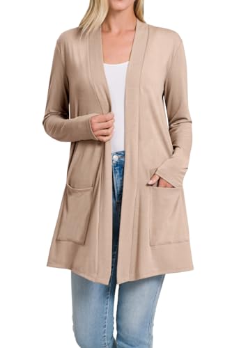 Image of Women's Open Front Cardigan Long Sleeve with Pockets Casual Outwear