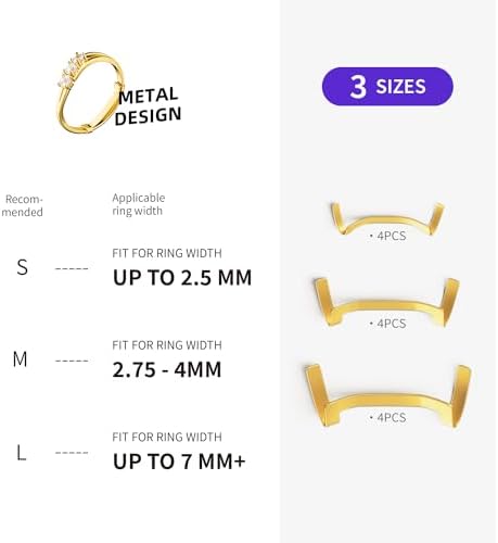ELETIUO Filled Metal Ring Guard Set for Loose Rings,12 Pack 3 Sizes for Different Band Widths,Invisible Ring Size Adjuster Tightener Spacer Fitter for Any Ring Size,Golden+Silver Color