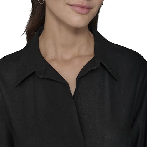 Image of Karl Lagerfeld Women's Gathered Flounce Linen Longer Sleeved Shirt Dress