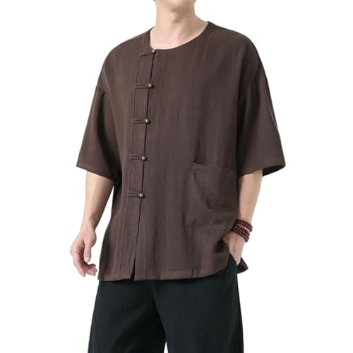 Chemise lin coton homme col chinois respirante contre la chaleur