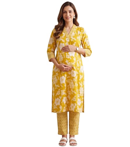 Image of DUMMY SHAPE Feeding Kurtis for Women Cotton Blend | Floral Kurta Pant Dupatta Set with Nursing Zippers to Pre & Post Partum | Maternity Dresses | Mom to Be Gifts for Pregnant Woman