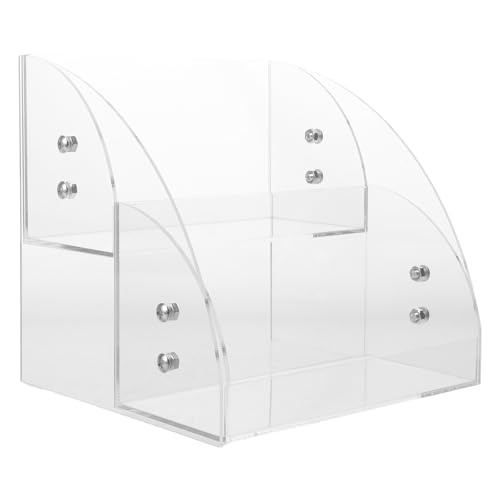 FONDOTIN Acrylic Makeup Organizer with Cover, 2-layer 2-compartment Face Mask Storage Box, Waterproof Cosmetic and Skincare Desktop Display for Bathroom and Vanity