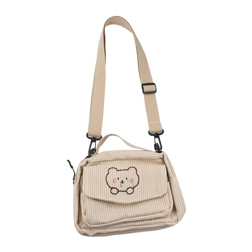 Small Corduroy Crossbody Bag,Kawaii Purse Crossbody Bag,Cute Plush Purse Corduroy Crossbody Bags Bear Print Wallet
