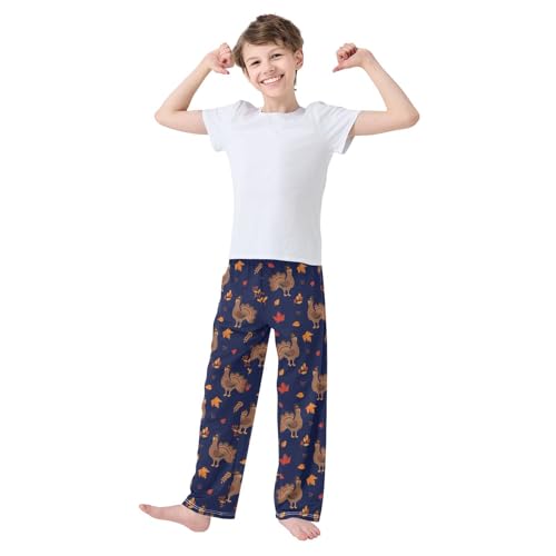 Turkey and Maple Leaf Boys Long Pants Soft Trousers Elastic Waist Kids Lounge Bottoms with Pockets S-XL2