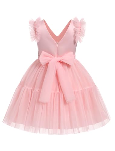 Image of IMEKIS Toddler Tea Party Dress: Flower Girl Baby Fairy 2nd 3rd Birthday Outfit Cake Smash Photoshoot Kids Princess Formal Easter Tulle Tutu Pageant Graduation Wedding Guest Pink Butterfly 2-3T