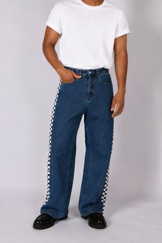 Image of Plaid&Plain Men's Baggy Jeans Wide Leg Heavyweight 100% Cotton Loose Fit