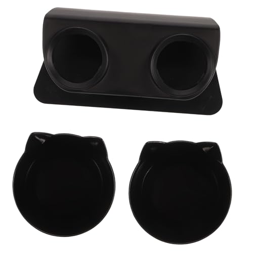 POPETPOP Pet Double Feeder with Neck Protection Raised Cat and Dog Bowl Non Slip Base Sturdy and Tip for Cats and Dogs Adorable Cat Ear