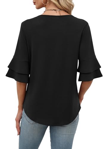 Image of OFEEFAN Spring Tops for Women Boho Shirts Fashion Clothing Cute 3 /4 Length Sleeve Blouses Dressy Casual Summer Outfits