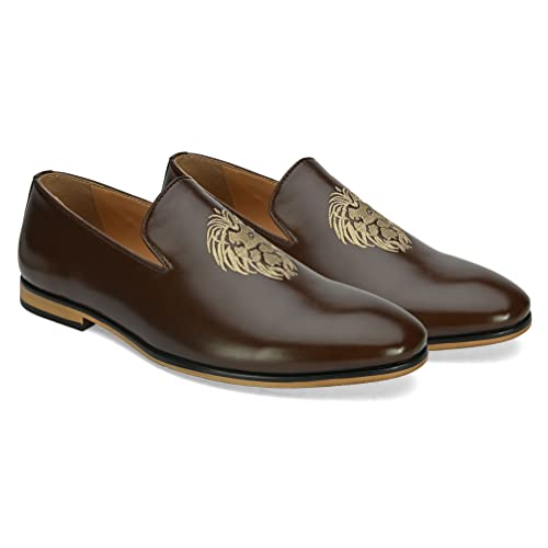 Image of San Frissco Men's Mid-Top Styling Loafer Lightweight Woven Moccasins Formal, Casual Driving Shoes for Men /Synthetic Leather /Cushioned Footbed Designed for All Seasons - Brown