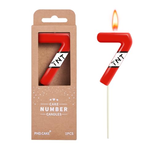 PHD CAKE 2.76 Inch Number 7 Red Pixel Birthday Candles, TNT Themed Number Candles, Cake Number Candles, Party Celebration