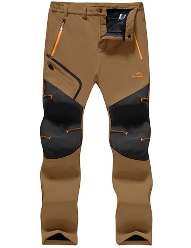 TACVASEN Snow Pants Men Winter Hiking Pants Water Resistant Snowboard Ski Trousers Fleece Lined Insulated Cold Weather Working Brown 38