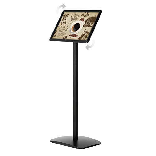 DISPLAY SALES – Soporte Informativo Negro DIN A4 (210x297 mm) con Esquinas Redondeadas | Atril Publicitario de Pie con Marco Clic-Clac | Puesto de Información Vertical u Horizontal