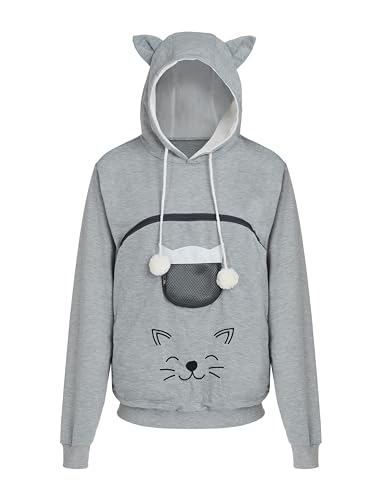 HOMELEVEL Hoodie Pullover mit Katzentasche - Niedlicher Pulli mit Hundetasche - Katzen Hoodie mit Haustier Tasche - Katzenpullover mit Beutel für kleine Haustiere