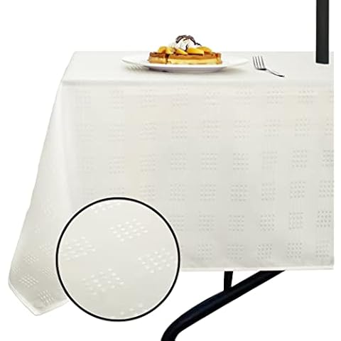 SpaceDresser Jacquard Rectangle Outdoor Tablecloth with Umbrella Hole, Spillproof and Waterproof Fabric Table Cloth, Washable Wrinkle Free Table Cover for Patio Spring Summer, 60 x 84 Inch Ivory Cover