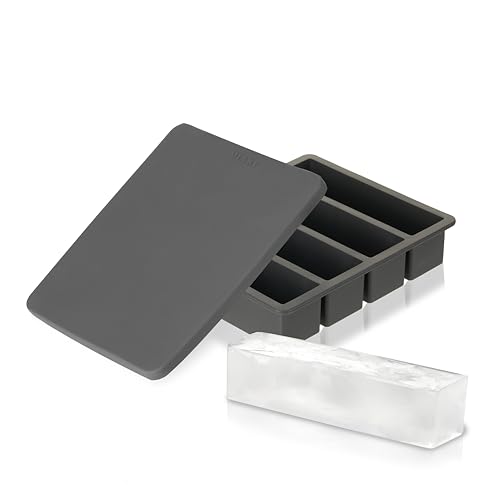 Viski Highball Ice Cube Tray with Lid, Silicone Mold for Easy Release, Makes 4 Elongated Ice Cubes for Highball Cocktails, Vodka Soda, Rum Punch, Bar Cart, Home Bar, Man Cave Gifts, Set of 1, Gray