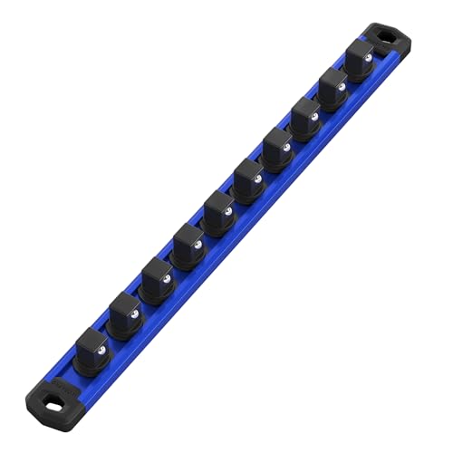 Image of WORKPRO Magnetic Socket Organizer, 1 /2-Inch Drive Aluminum Alloy Socket Rail, Heavy Duty Socket Holder, Socket Rack Kit 1 /2-Inch x 10 Clips (Blue)