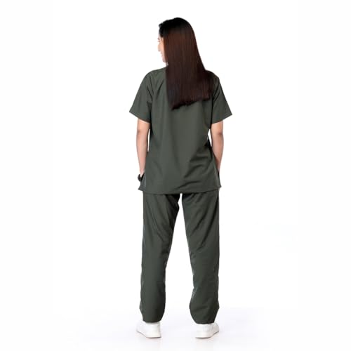 Image of Women's 5-Pocket Scrub Suit | Set of Top & Pant | Half Sleeves | Mandarin Collar | Breathable Polyviscose Fabric | Comfortable | Durable | Uniform for Doctors Nurse & Dentist MH 5XL