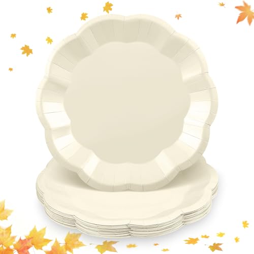 Image of NatNarr 30 Pcs Ivory Paper Plates 7 Inch Scalloped Small Fall Plates