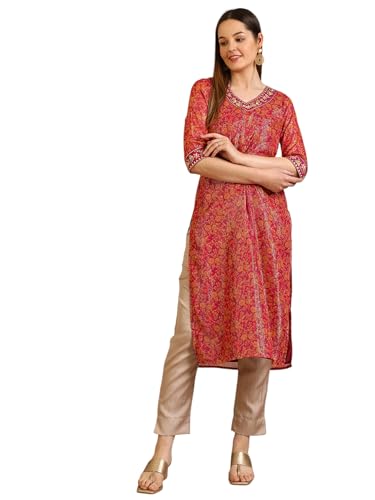 Image of Aurelia Women's Purple Floral Printed Georgette Lurex Straight Kurta