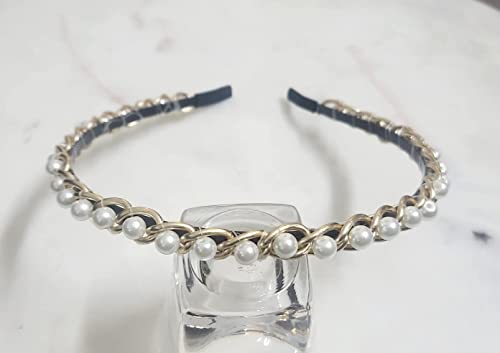 Image of Elegant Handcrafted Chain Hairbands /Headbands for Girls & Women Sleek Gold Chan with Pearls
