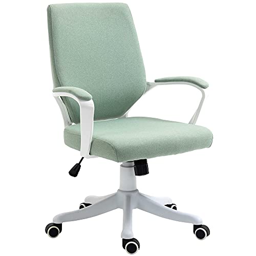 Vinsetto Bürostuhl Ergonomischer Schreibtischstuhl mit Armlehne, Höhenverstellbarer Drehstuhl mit Wippfunktion, Leinenoptik, Gepolstert Computerstuhl, Grün+Weiß