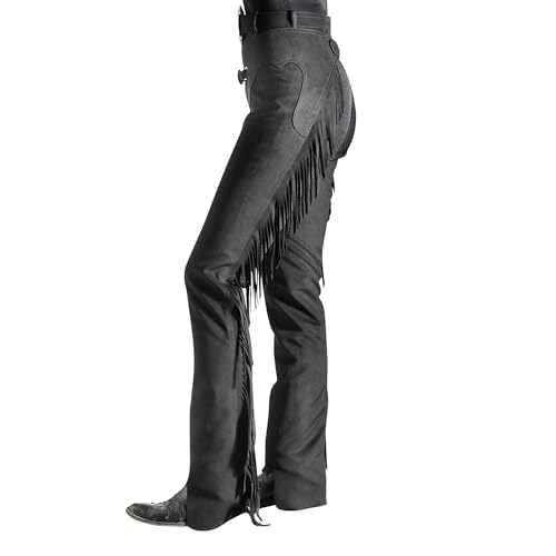 HOBBY HORSE Simplicity HobbySuede Chaps for Adults Elastic Side Panel Brass Zippers Adjustable Waist with Front Buckle Cut-to-Length with Sew-On Cuffs Machine Washable Black - 1X