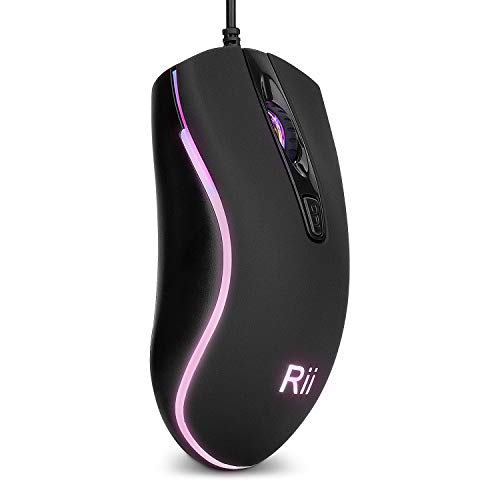 Image of Rii RM105 Wired Mouse,Computer Mouse with Colorful RGB Backlit,1600DPI Levels,Comfortable Grip Ergonomic Optical ,USB Wired Mice Support Windows PC, Laptop,Desktop,Notebook (2 Pack)
