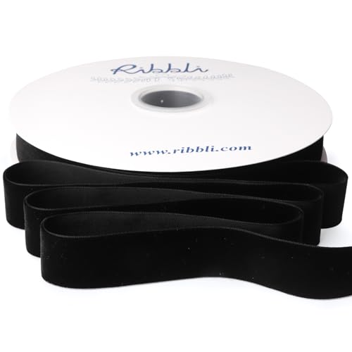 Ribbli Black Velvet Ribbon 1 Inches Continuous 25 Yard Spool Black Christmas Ribbon for Gift Wrapping Crafts Home Decor