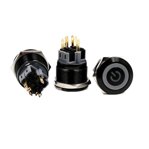 Interrupteur bouton-poussoir résistant à l'eau métal noir 6V LED