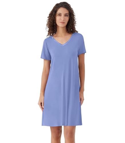 Chemise de nuit WiWi manches courtes viscose de bambou pyjama femme léger Bleu brouillard S