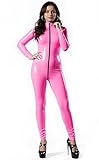 Women's Catsuit Metallic Full Bodysuit Shiny Faux Leather Jumpsuit With Front Zipper Halloween Cosplay Costume-M