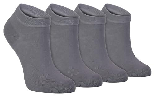 Sock Snob - 4 Pares Hombre y Mujer Quarter Bambu Calcetines Tobilleros (39-45 EU, Gris)