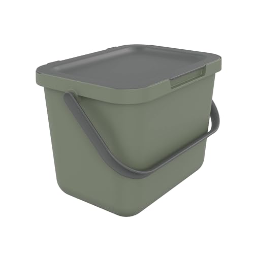SUNDIS Loops, poubelle de tri sélectif d’intérieur 6L, rectangulaire, en plastique recyclé vert, avec couvercle et anse, idéale déchets organiques, pour...