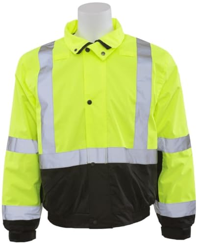Image of ERB 61596 Model W106 Type R Class 3 Bomber Jacket with Black Bottom, Fleece Lined, Hi Viz Lime, 4XL Size