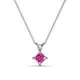 TriJewels Princess Cut Pink Sapphire 1/2 ct Double Bail Womens Solitaire Pendant Necklace 16 Inches 14K White Gold Chain