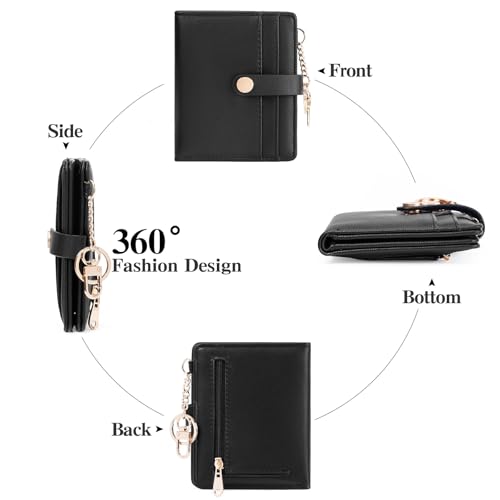 Image of Small Wallet Women Slim Bifold RFID Blocking PU Leather Card Holder Wallets with Change Pocket ID Window