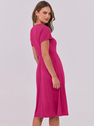 Image of ANRABESS Women Summer Dress Casual Short Sleeve V Neck A-Line Knee Length Pleated Flowy 2026 Fashion Midi Dresses with Pocket