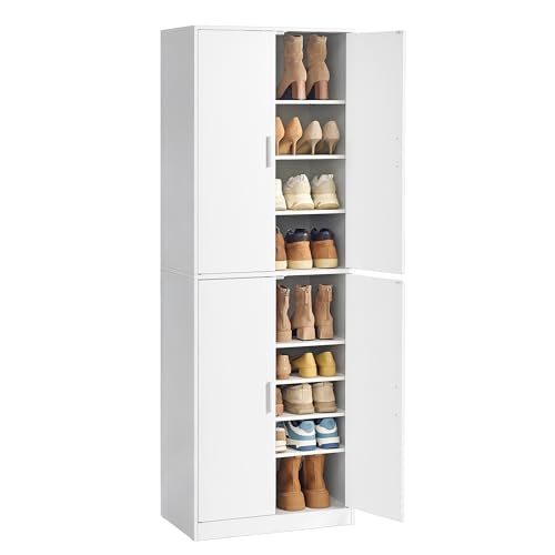 VASAGLE Scarpiera Armadio con Ante, Scarpiera da Ingresso Moderna con Ripiani Regolabili, Mobile Portascarpe Slim, 9 Ripiani, 4 Ante, Bianco HSC901WB01