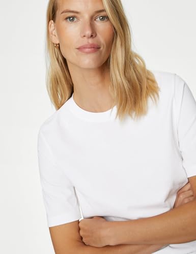 Image of Marks & Spencer Womens Solid Cotton V-Neck Everyday Fit T Shirt