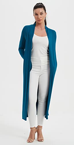Image of Women's Floor Length Drape Sweater Cardigan -Lightweight Long Sleeve Open Front Maxi Duster with Pockets