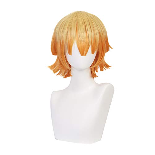 MUZI WIG Peluca de Cosplay para Demon Slayer Kimetsu no Yaiba Agatsuma Zenitsu Cosplay peluca con casquillo de peluca gratis