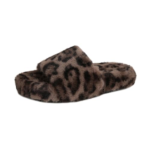 Womens Fuzzy Slides, Memory Foam House Slippers Open Toe, Comfy Fuzzy Slip On Non-Slip Womens Slippers