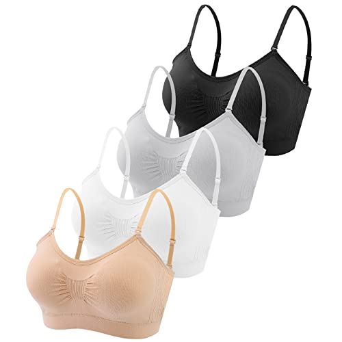 Omisy 4 Pieces V Neck Padded Bralette Cami Bra Wireless Tank Top Sports Bra with Adjustable Straps