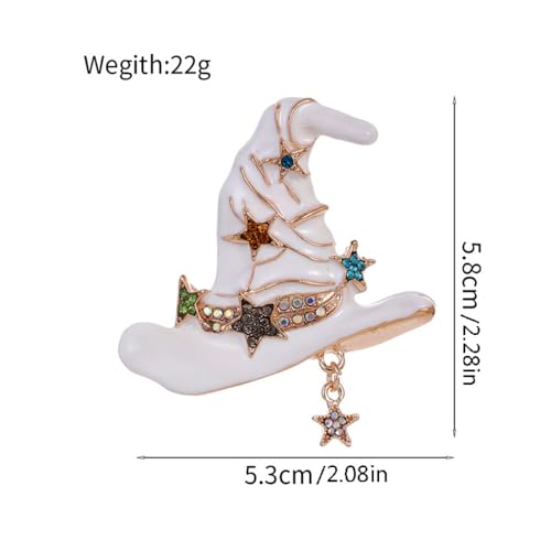 Image of Vintage Witch Hat Star Colorful CZ Dangle Black White Enamel Halloween Brooch Lapel Pins for Women Girls Boys Gold Plated Fashion Magic Witch Brooches Pin Cute Holiday Party Hat Bag Suit Accessories Jewelry Gift