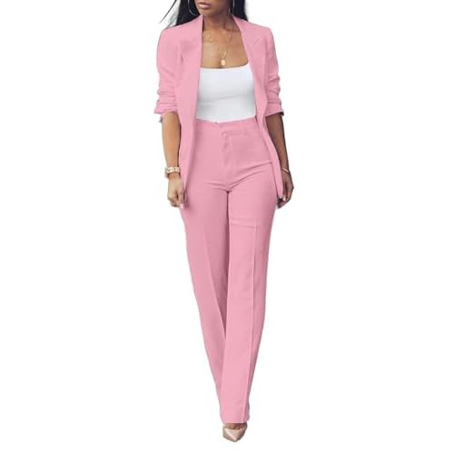 HuiSiFang Womens Fall Fashion 2 Piece Blazer Sets Open Front Blazers and Slim Fit Pants Suits Set